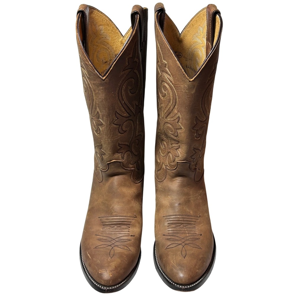 Justin Mens Tan Leather Western Cowboy Boots Stitched Pointed Toe 8340107